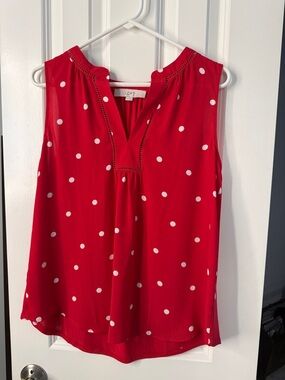 LOFT Red and White Polka Dot Sleeveless V-Neck Camisole